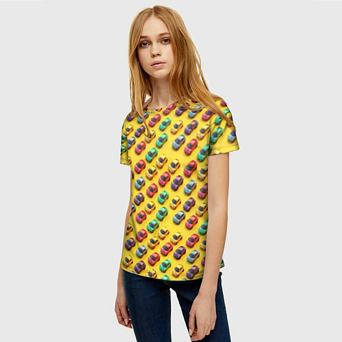 Женская футболка Разноцветные машинки / 3D-принт – фото 3