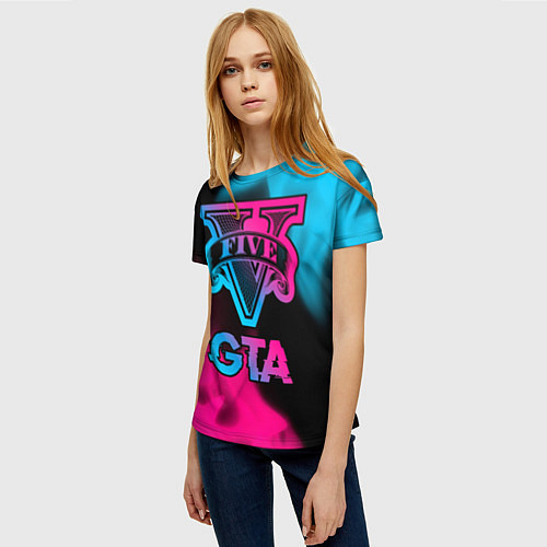 Женская футболка GTA - neon gradient / 3D-принт – фото 3