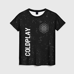 Футболка женская Coldplay glitch на темном фоне: надпись, символ, цвет: 3D-принт