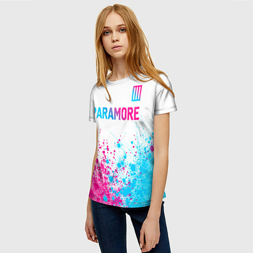 Женская футболка Paramore neon gradient style: символ сверху / 3D-принт – фото 3