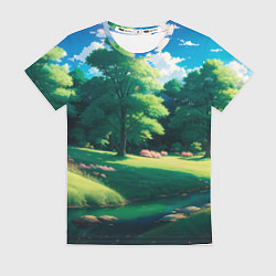 Футболка женская Пейзаж в стиле аниме, цвет: 3D-принт