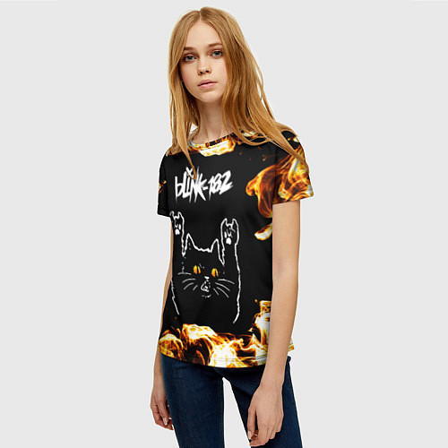 Женская футболка Blink 182 рок кот и огонь / 3D-принт – фото 3