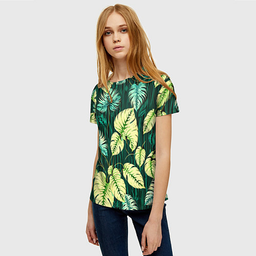 Женская футболка Листья узор тропический / 3D-принт – фото 3
