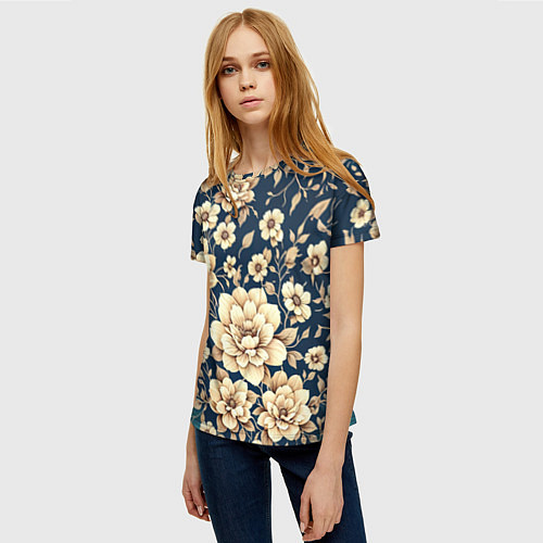 Женская футболка Золотые цветы узор / 3D-принт – фото 3