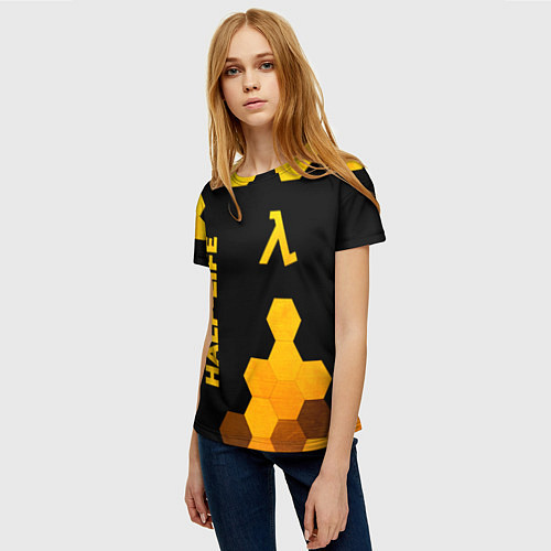Женская футболка Half-Life - gold gradient: надпись, символ / 3D-принт – фото 3