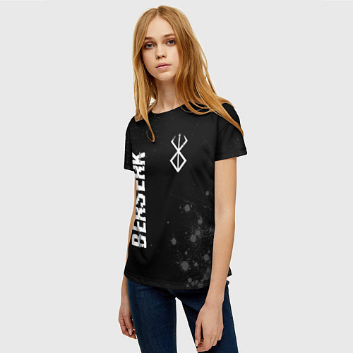 Женская футболка Berserk glitch на темном фоне: надпись, символ / 3D-принт – фото 3