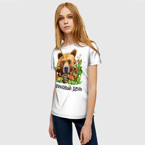 Женская футболка Медведь Малиновый день / 3D-принт – фото 3