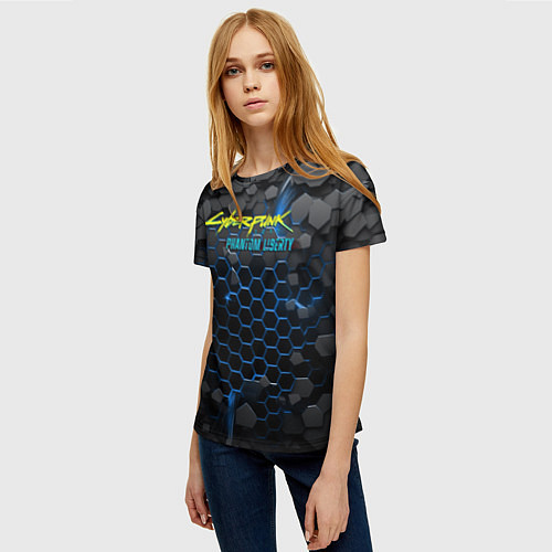 Женская футболка Cyberpunk 2077 phantom liberty blue / 3D-принт – фото 3