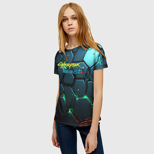 Женская футболка Cyberpunk 2077 phantom liberty logo / 3D-принт – фото 3