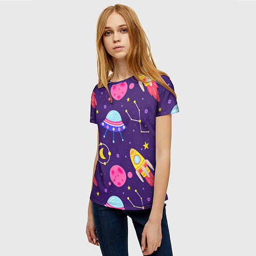 Женская футболка Космическая тема паттерн / 3D-принт – фото 3