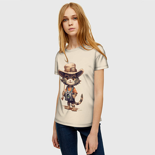 Женская футболка Котенок в майке с фотоаппаратом / 3D-принт – фото 3