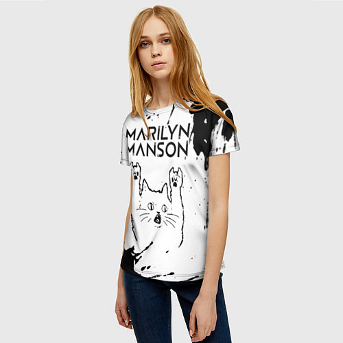 Женская футболка Marilyn Manson рок кот на светлом фоне / 3D-принт – фото 3