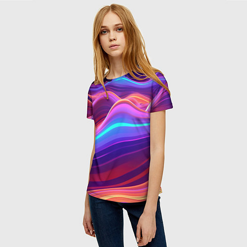 Женская футболка Волны из неона / 3D-принт – фото 3