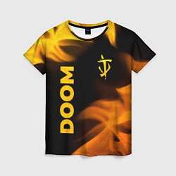 Футболка женская Doom - gold gradient: надпись, символ, цвет: 3D-принт