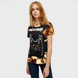 Футболка женская Linkin Park рок кот и огонь, цвет: 3D-принт — фото 2