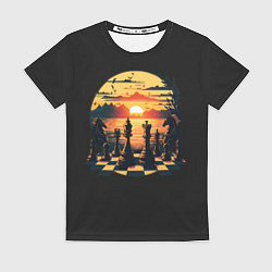Футболка женская Шахматы любуются закатом, цвет: 3D-принт