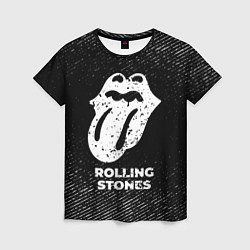 Футболка женская Rolling Stones с потертостями на темном фоне, цвет: 3D-принт
