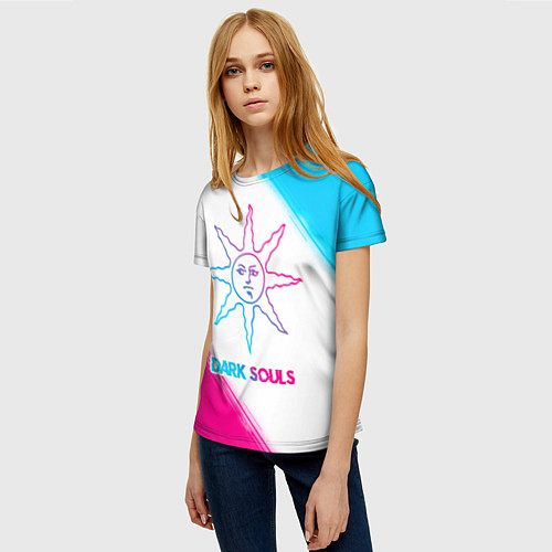 Женская футболка Dark Souls neon gradient style / 3D-принт – фото 3