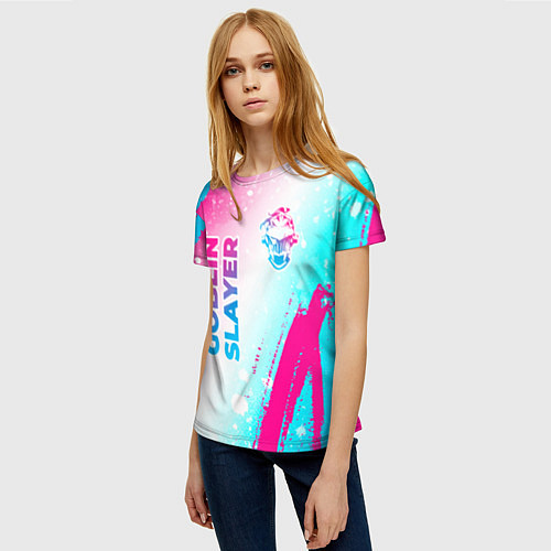 Женская футболка Goblin Slayer neon gradient style: надпись, символ / 3D-принт – фото 3