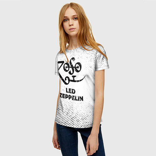 Женская футболка Led Zeppelin с потертостями на светлом фоне / 3D-принт – фото 3