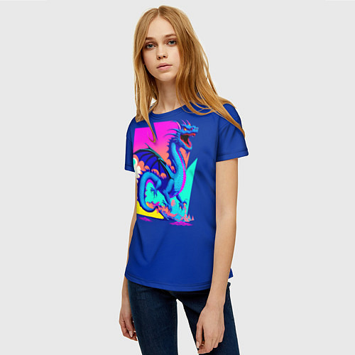 Женская футболка Дракон synthwave / 3D-принт – фото 3