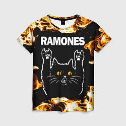Футболка женская Ramones рок кот и огонь, цвет: 3D-принт