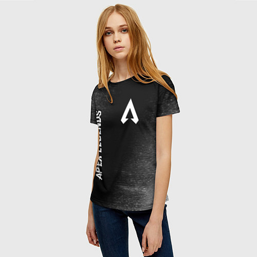 Женская футболка Apex Legends glitch на темном фоне: надпись, симво / 3D-принт – фото 3