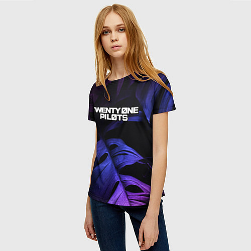 Женская футболка Twenty One Pilots neon monstera / 3D-принт – фото 3