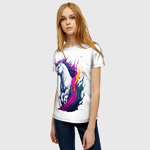 Женская футболка Единорог в красках / 3D-принт – фото 3