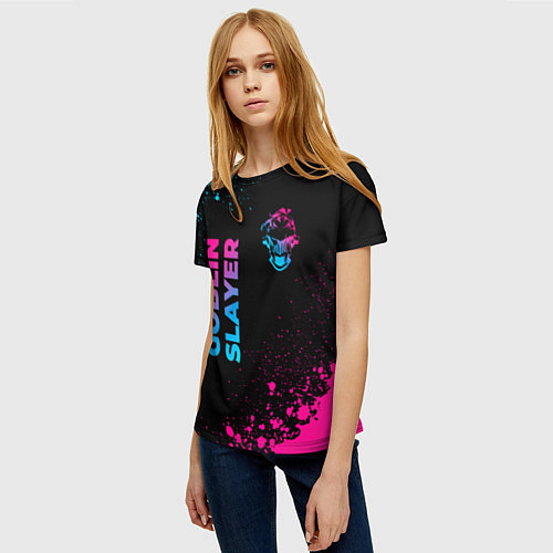 Женская футболка Goblin Slayer - neon gradient: надпись, символ / 3D-принт – фото 3