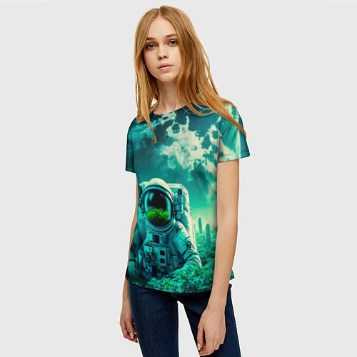 Женская футболка Астронавт на зеленой планете / 3D-принт – фото 3