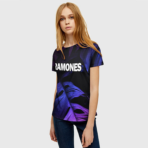Женская футболка Ramones neon monstera / 3D-принт – фото 3