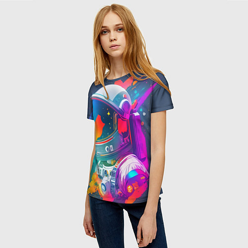 Женская футболка Космонавт - акварельные мазки / 3D-принт – фото 3