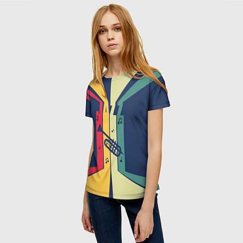 Женская футболка Труба в разноцветных полосах Jazz music / 3D-принт – фото 3