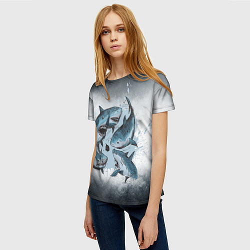 Женская футболка Стая акул / 3D-принт – фото 3