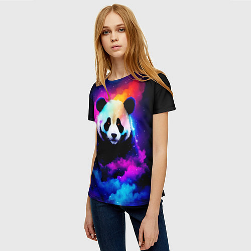 Женская футболка Панда и краски / 3D-принт – фото 3