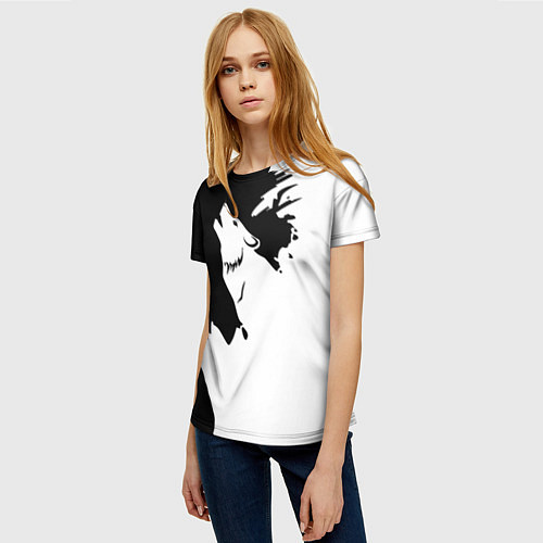 Женская футболка Волчий вой в горах / 3D-принт – фото 3