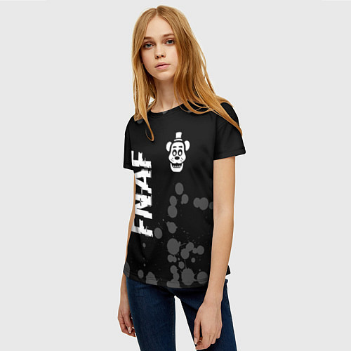 Женская футболка FNAF glitch на темном фоне: надпись, символ / 3D-принт – фото 3