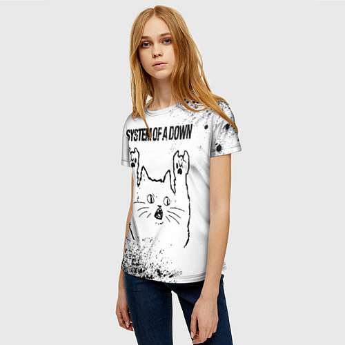 Женская футболка System of a Down рок кот на светлом фоне / 3D-принт – фото 3