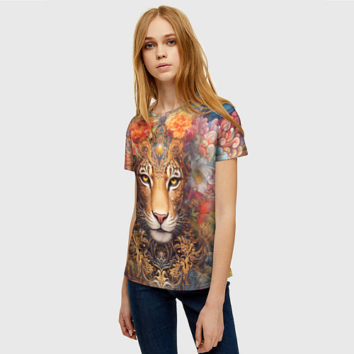 Женская футболка Леопард в тропиках / 3D-принт – фото 3