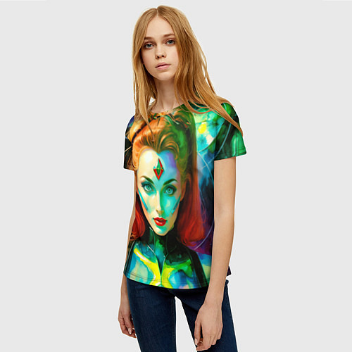 Женская футболка Девушка киборг с рыжими волосами / 3D-принт – фото 3