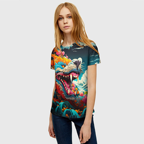 Женская футболка Художественный дракон от нейросети / 3D-принт – фото 3