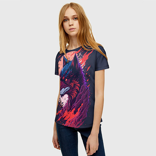 Женская футболка Нейросетевой волк / 3D-принт – фото 3