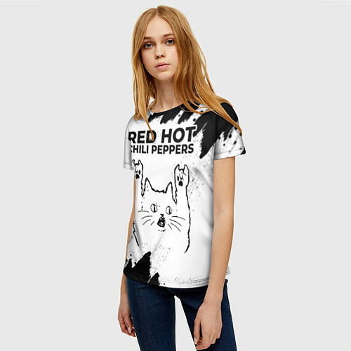 Женская футболка Red Hot Chili Peppers рок кот на светлом фоне / 3D-принт – фото 3