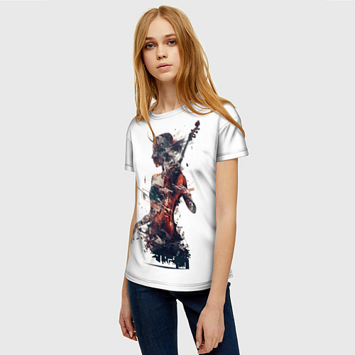 Женская футболка Девушка со скрипкой абстракция / 3D-принт – фото 3