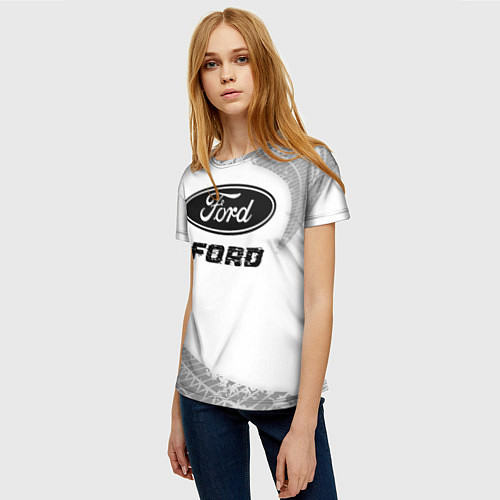 Женская футболка Ford speed на светлом фоне со следами шин / 3D-принт – фото 3