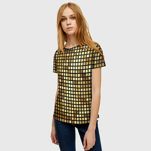 Женская футболка Золотая мозаика, поверхность диско шара / 3D-принт – фото 3
