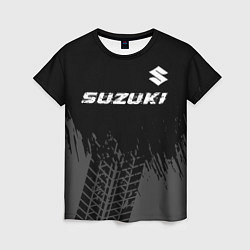 Футболка женская Suzuki speed на темном фоне со следами шин: символ, цвет: 3D-принт