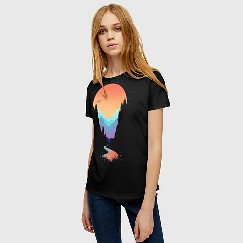 Женская футболка Неоновое солнце SynthWave / 3D-принт – фото 3