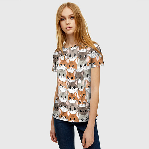 Женская футболка Паттерн милые котики / 3D-принт – фото 3